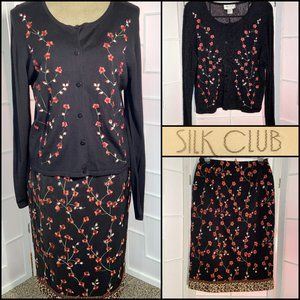 Silk Club Embroidery & Beaded skirt sweater set